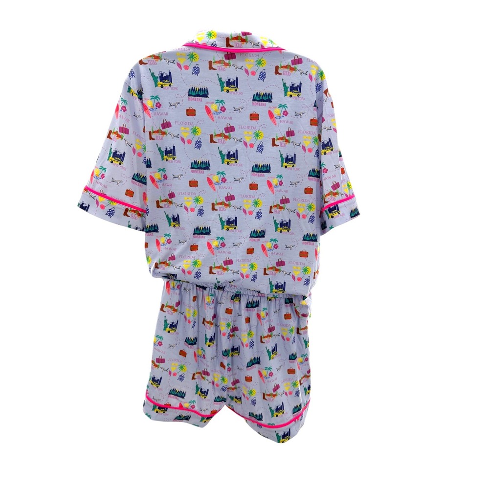 SSYS The Label Womens Travel Print Pajama Set Lavender Pink Short Sleeve Large - Picture 2 of 7